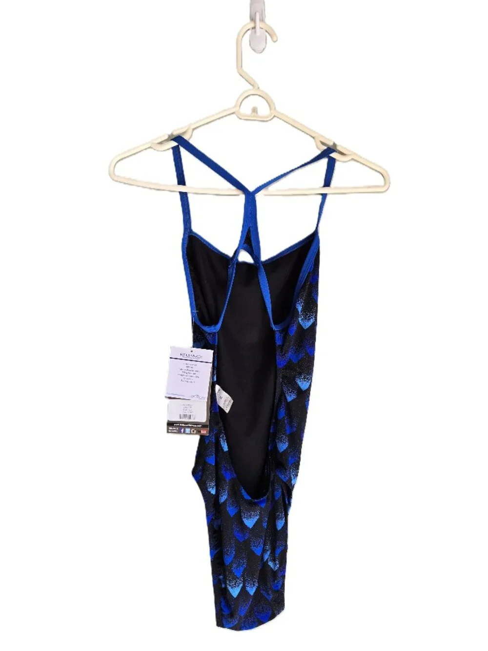 NWT DOLFIN RELIANCE Blue/Black Geo 1-Piece Competition Swim Suit Women's 36/10